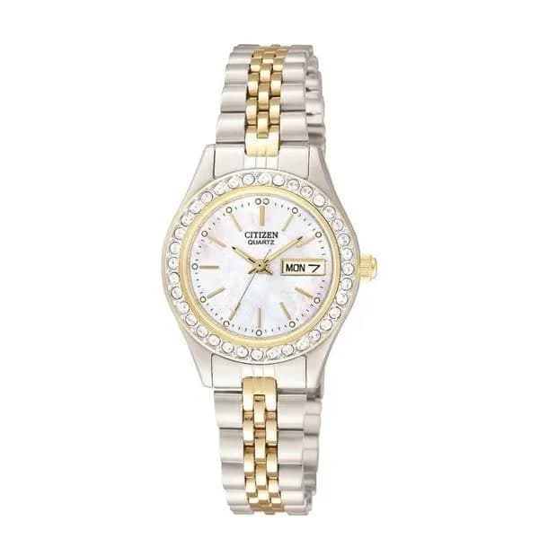Citizen Women's Two Tone Mother-Of-Pearl Dial Crystal Bezel