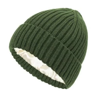 Anna-Kaci Women's Ribbed Knit Satin Beanie Hat with Folded Cuff