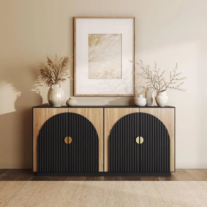 Belleze 65 Inch Fluted Buffet Cabinet with Storage