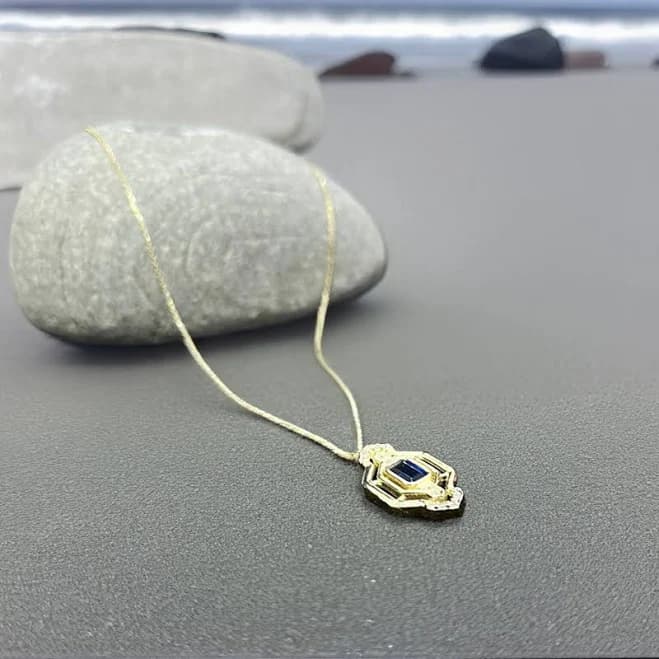 14K Gold Blue Stones Charm