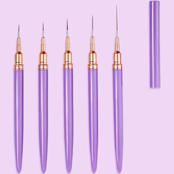5 Pcs Purple Nail Art Liner Brushes Painting Detail Nail Brushes For