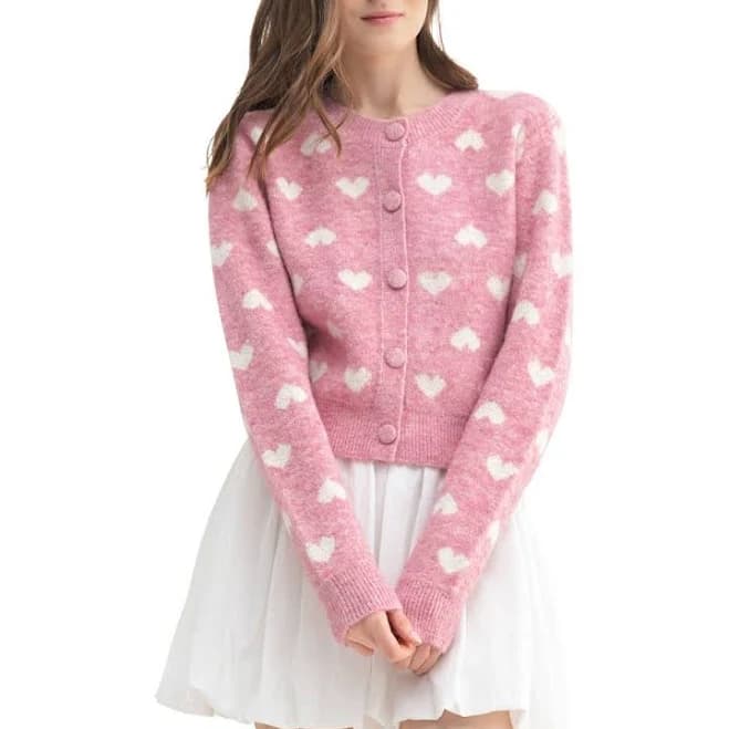 All in Favor Women's Heart Jacquard Cardigan