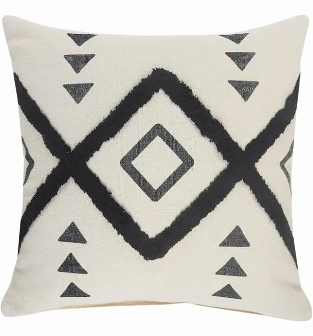 Laddha Home Designs 20" Black and Cream White Tufted Geometric Diamond Square Throw Pillow
