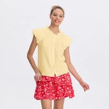 Universal Thread Women's Smocked Puff Short Sleeve Button-Front Blouse, S - Butter Yellow