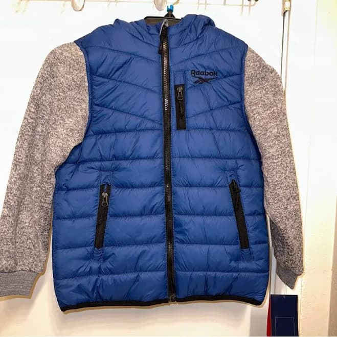 Reebok Jackets & Coats | Reebok Boys Blue Hooded Zip Front Winter Puffer Jacket Sz 7 Msrp $95 Nwt | Color: Blue/Gray | Size: 7b | Ghazala_Closet's