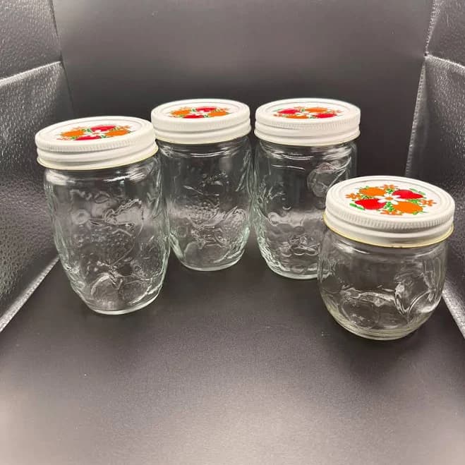Vintage Kerr Fruit Embossed Glass Mason Jars Set Floral Lids Farmhouse Decor