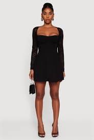 Lace Long Sleeve Sweetheart Skater Dress