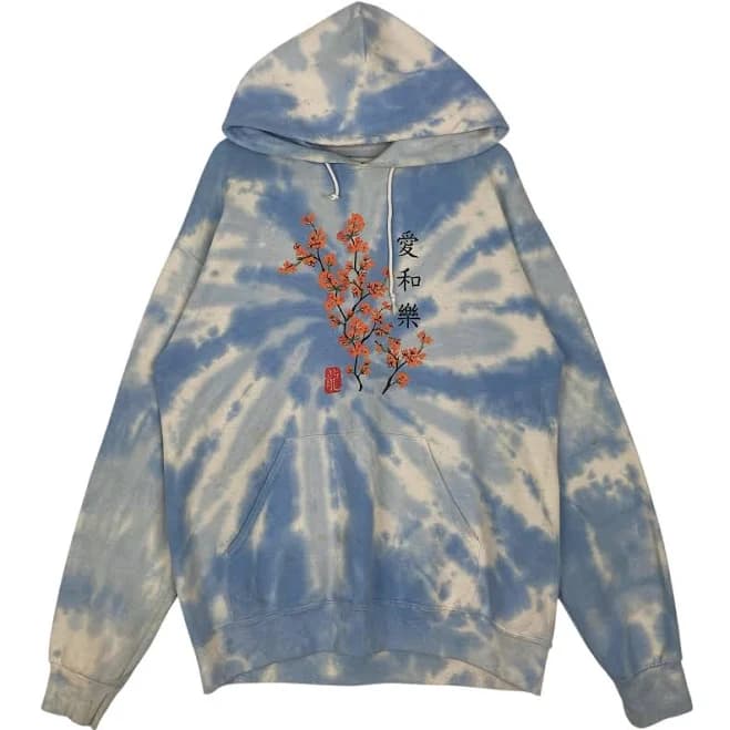 Vintage Tie Dye Sakura Print Hoodie