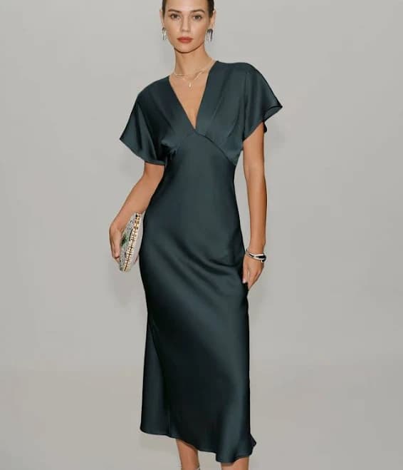 Rihoas Elegant Satin V-Neck Maxi Dress