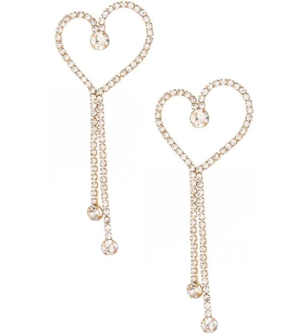 Ettika 18K Gold Plated Crystal Heart Linear Drop Earrings