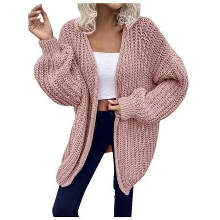 Women's Cable Knit Oversized Lantern Sleeve Cardigan