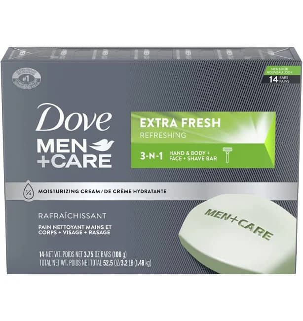Dove Men+Care 3 in 1 Bar Cleanser for Body, Face, and Shaving to Clean and Hydrate Skin Extra Fresh Body and Facial Cleanser More Moisturizing Than