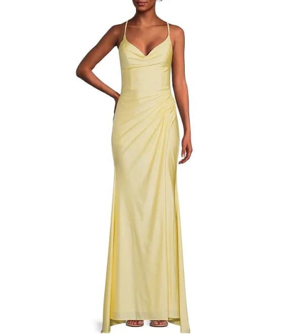 GB Social Jersey Ruched Lace-Up Back Long Prom Dress
