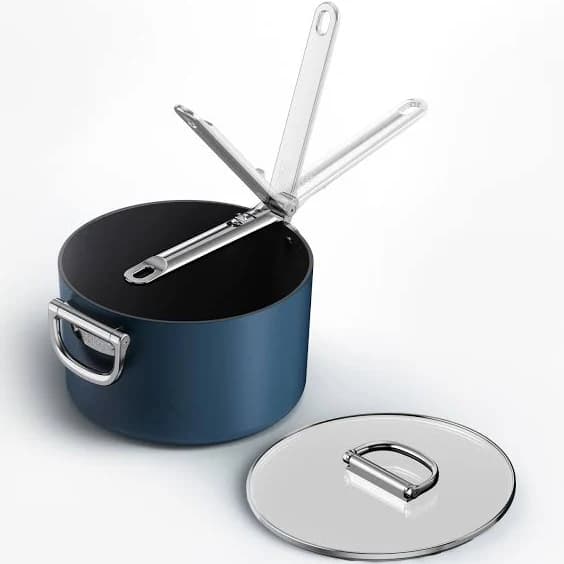 Joseph Joseph Space Ceramic Non-Stick 5.4 qt. Saucepan with Folding Handle and Lid