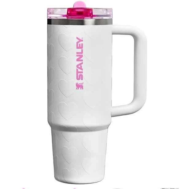 Stanley Dining | Frost Lovely 30oz Stanley Quencher Protour Valentine’s Day White Pink & Hearts | Color: Pink/White | Size: Os | Morganvincen787's