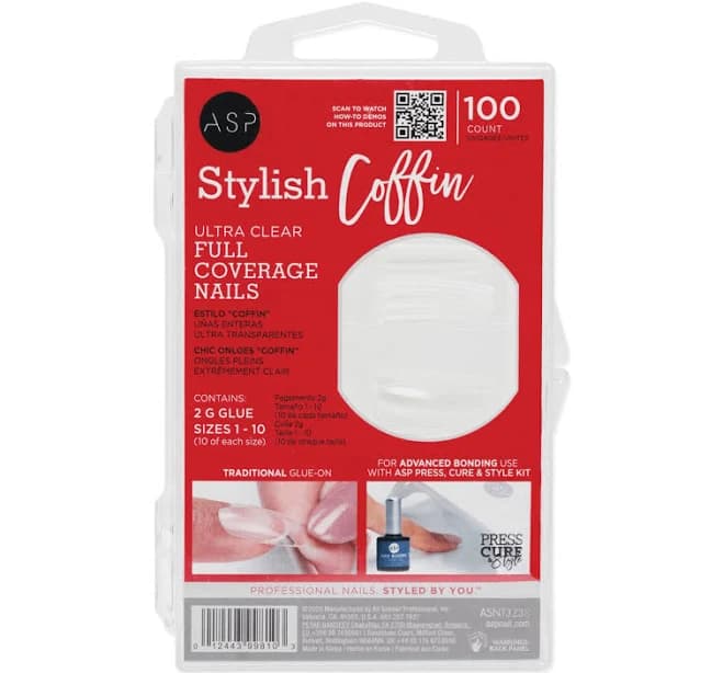 Sally Beauty ASP Full Coverage Clear Coffin Shaped Nail Tip