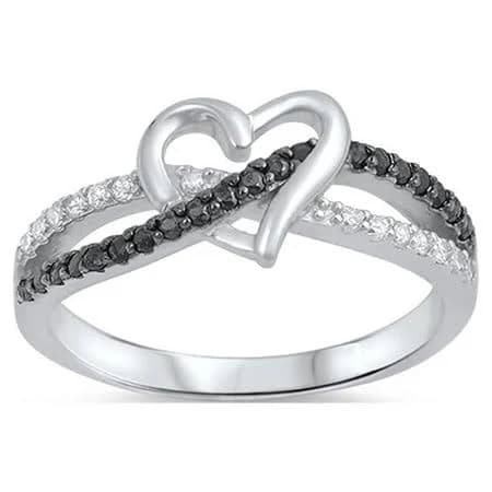 925 Sterling Silver CZ Blue Simulated Sapphire Heart Infinity Knot Promise Ring