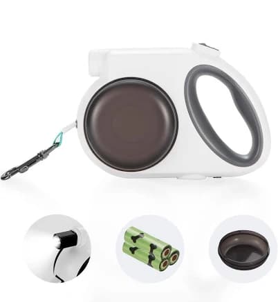 Retractable Dog Leash with Feeding Bowls and Detachable Flashligh and Dispenser