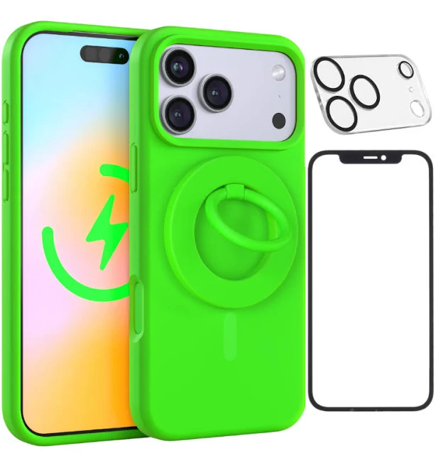 Neon Green Silicone iPhone Case With MagSafe Ring Grip