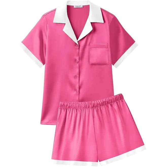 Ekouaer Womens Pajamas Set Short Sleeve Sleepwear Button Down Loungewear 2 Piece, Women's, Size: Medium, Deep Pink