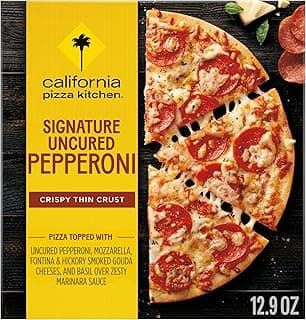 California Pizza Kitchen Signature Uncured Pepperoni Frozen Pizza, Crispy Thin Crust Pizza Topped with Mozzarella Cheese, Fontina & Gouda Cheese, Basil, Over Marinara Sauce 12.9 Oz