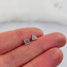 Mismatched Sterling Silver Stud Earrings: Geometric Triangle & Square - Etsy Canada