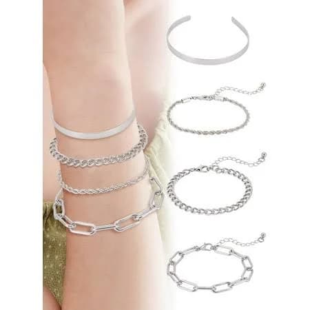 4pcs Creative Silver Multi-Layered Chain Bracelet Set