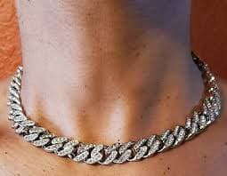 GOLD or SILVER ICED CUBAN "S" CHAIN LINK 16" RHINESTONE NECKLACE NEW | eBay