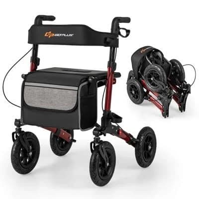 costway Folding Rollator Walker for Seniors with Seat for All Terrain
