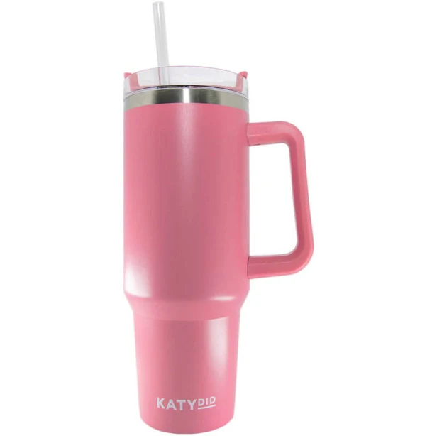 Katydid Rose Pink Insulated Tumbler Cup with Handle