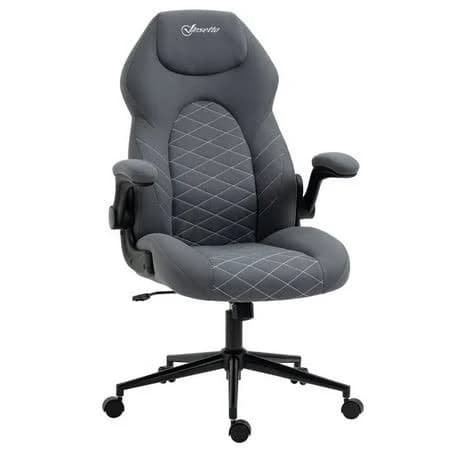 Vinsetto High Back Office Chair with Flip Up Armrests, Swivel Computer Chair with Adjustable Height and Tilt Function, Dark Gray, Blue
