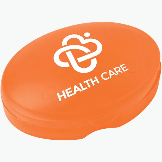 250 Custom Printed Promotional Oval Pill Box Branded with Logo - Translucent Orange