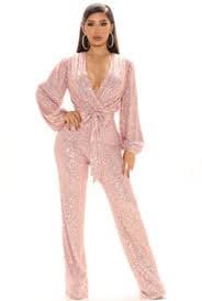 Step My Way Sequin Jumpsuit - Pink | Fashion Nova