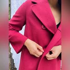 Vintage red pea coat from Faconnable. Black... | Depop