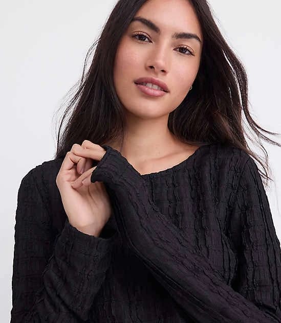Loft Women's Textured Long Sleeve Crew Neck T-Shirt