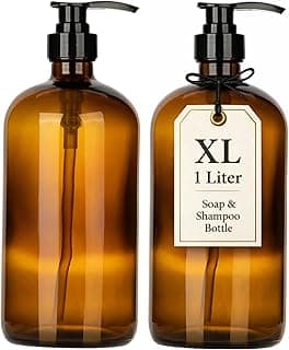 32 Ounce Glass Shampoo and Conditioner Dispenser Bottle with Pump, Shower - 1 Liter Body Wash Dispenser for Shower- by Kitchentoolz