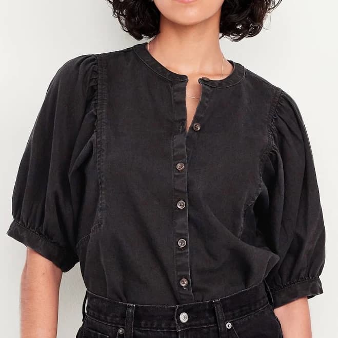Old Navy Women's Puff-Sleeve Button-Down Cropped Shirt