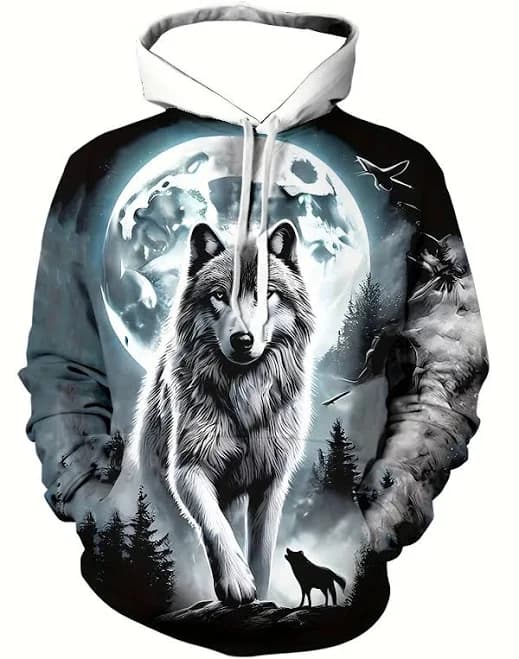 Men’s Wolf Graphic Hoodie 3d Print Pullover Streetwear Lightweight
