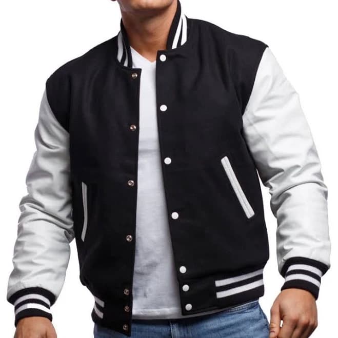 Women's Classic Leather Varsity Jacket with Sleeves
