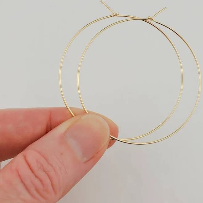 14K Hammered Wire Hoop Earrings