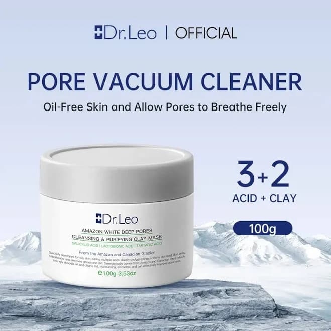 Dr. leo Canadian Glacier Clay White Mud Deep Pore Cleansing and Detoxifying facial mask - Face and Body Pure facial mask - (100ml/3.85oz)