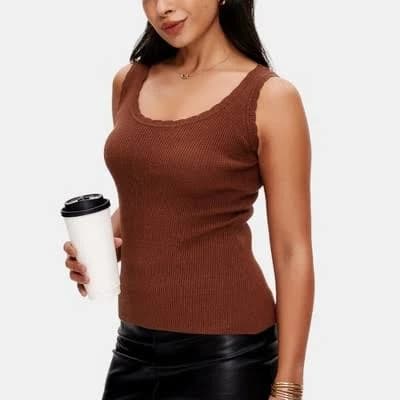 Knit & Lounge Women's Ribbed Knit Scallop Edge Sleeveless Pullover