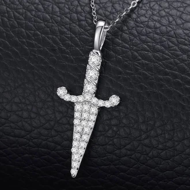 Iced Out Moissanite Knife Pendant in 925 Sterling Silver