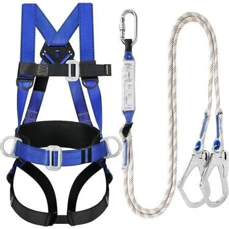 Safety Harness Fall Protection Kit - Full Body Roofing harnesses with Shock Absorbing Lanyard Upgrade Paded, Blue