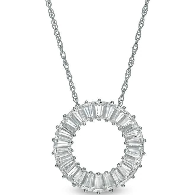 Zales Sterling Silver Baguette White Lab-Created Sapphire Circle Pendant