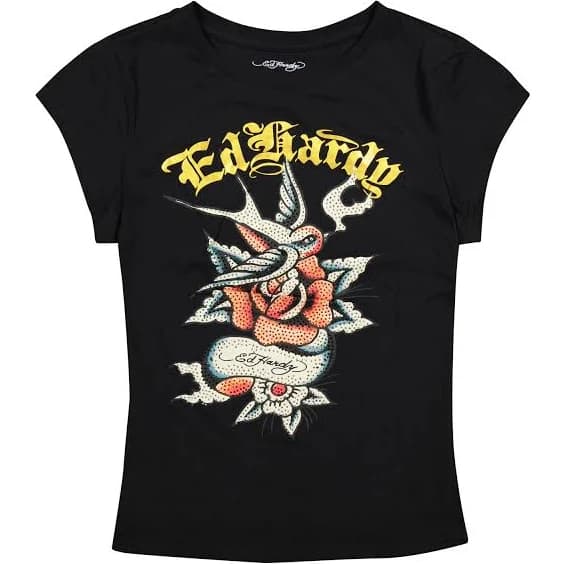 Swallow Rose Rhinestone Fitted Tee