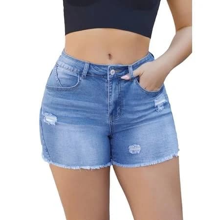 Women's Casual High-Waisted Stretchy Frayed Raw Hem Ripped Jeans