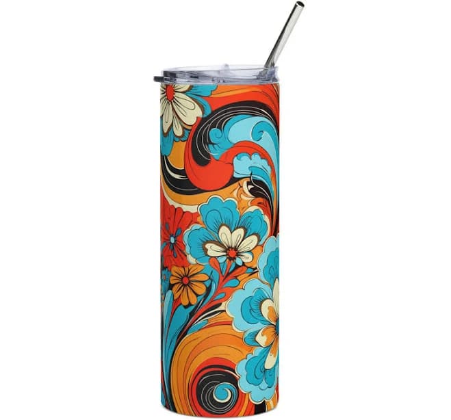 Psychedelic Swirl Insulated Stainless Steel Tumbler with Metal Straw
