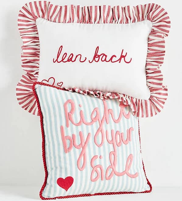 L&Clay Cotton Embroidered Text Pillow by L&Clay Ceramics in White, Size: Assorted at Anthropologie