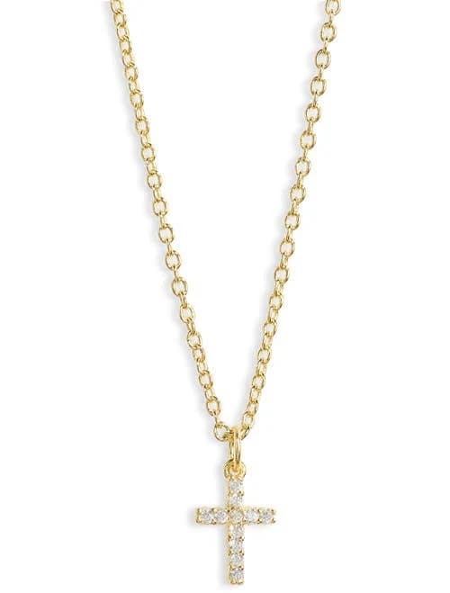 Argento Vivo Women's Sterling Silver Cubic Zirconia Mini Cross Pendant Necklace